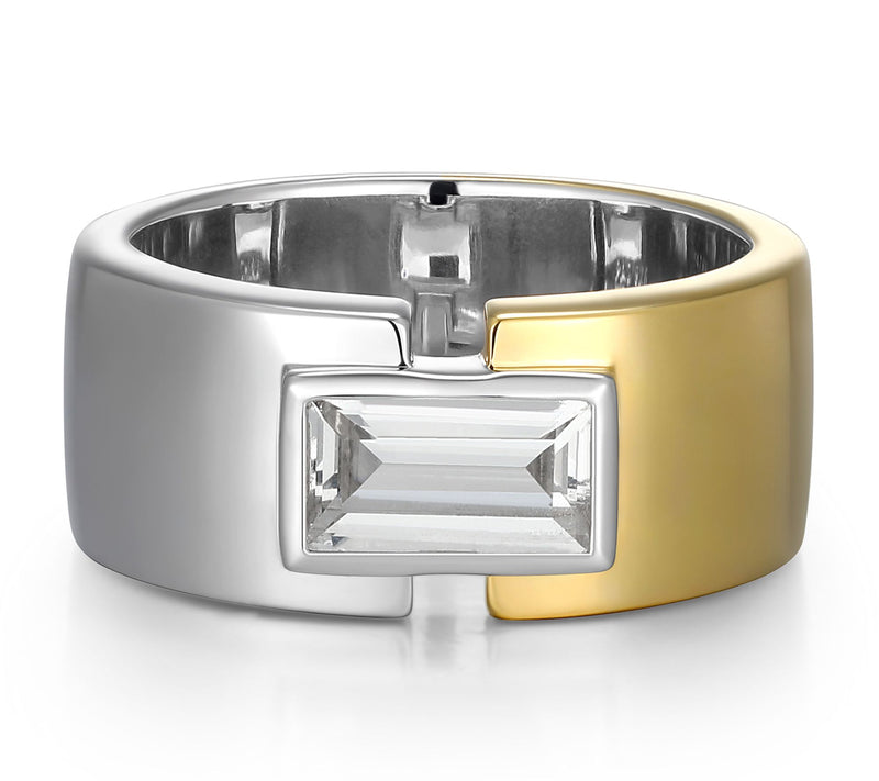 Men's Two-Tone Created White Sapphire Ring, Sterling Silver — View 2