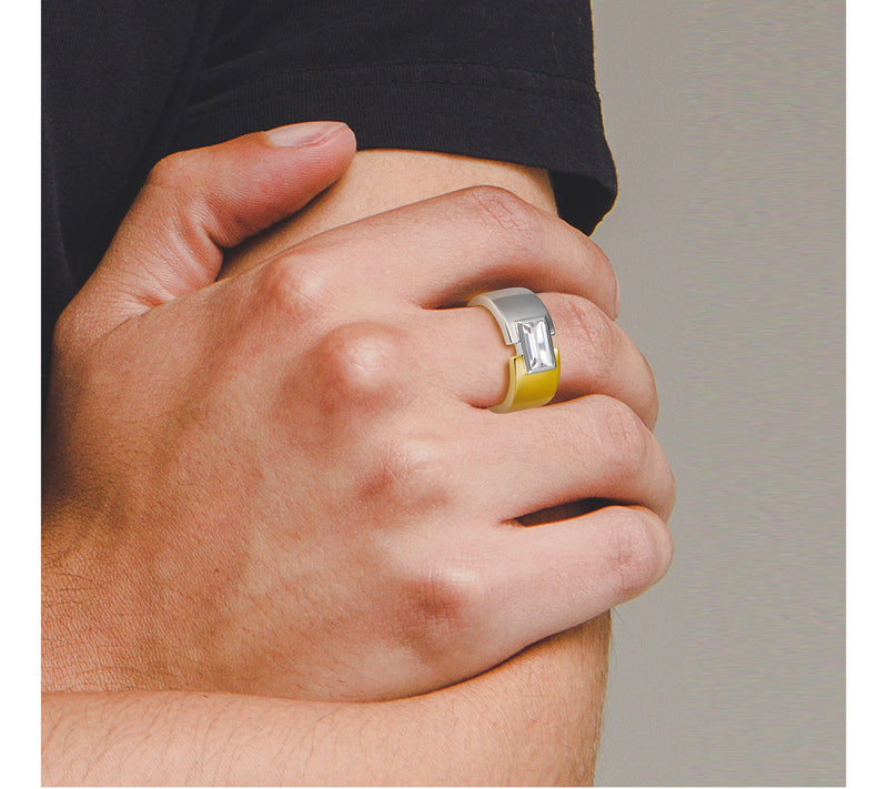 Men's Two-Tone Created White Sapphire Ring, Sterling Silver — View 6