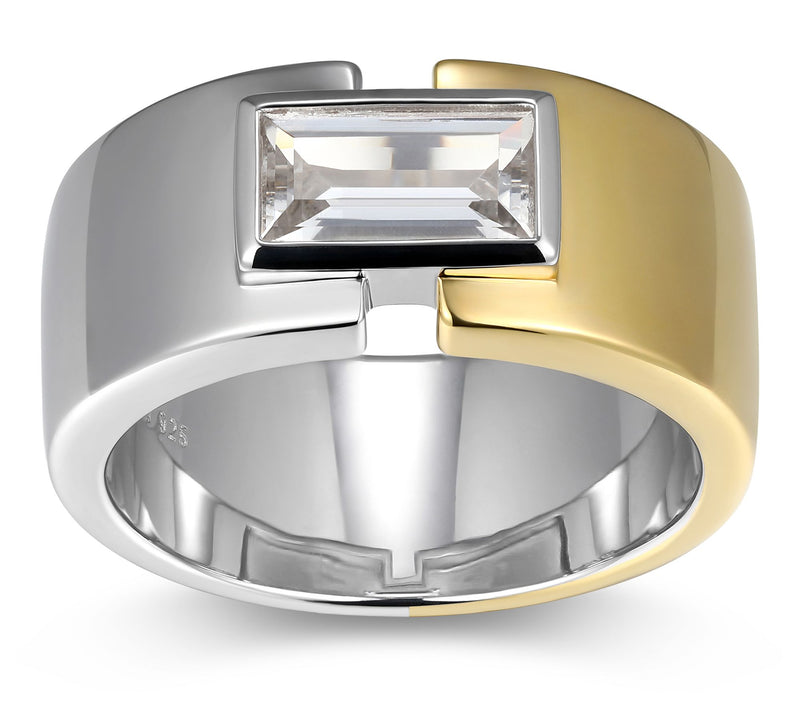 Men's Two-Tone Created White Sapphire Ring, Sterling Silver — Main view