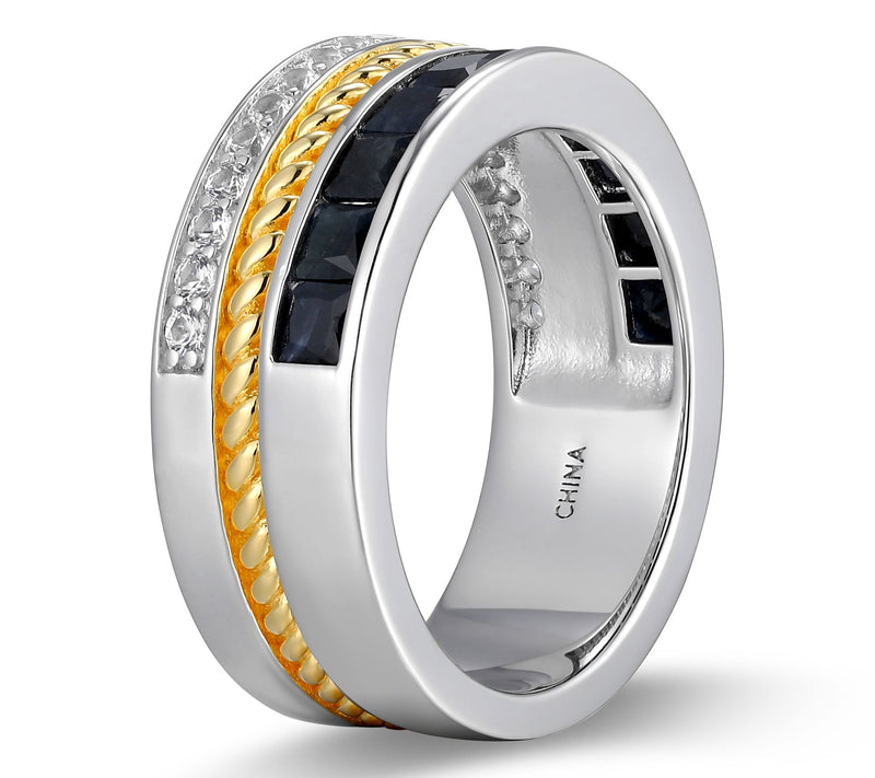 Men's Two-tone Black and White Sapphire Ring, Sterling Silver — View 3