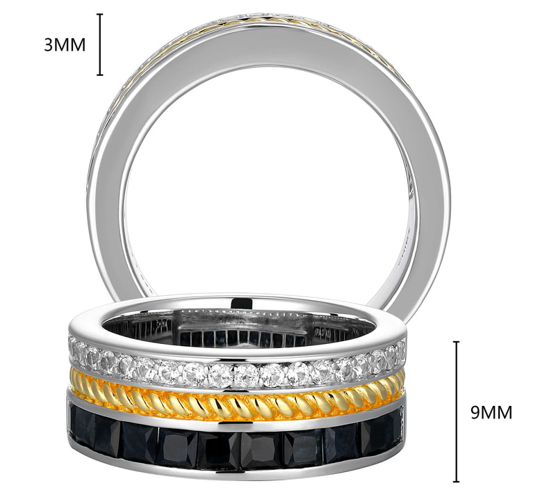 Men's Two-tone Black and White Sapphire Ring, Sterling Silver — View 5