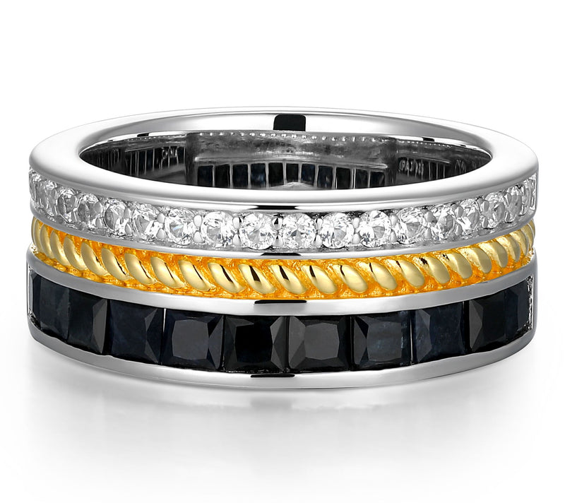 Men's Two-tone Black and White Sapphire Ring, Sterling Silver — View 2