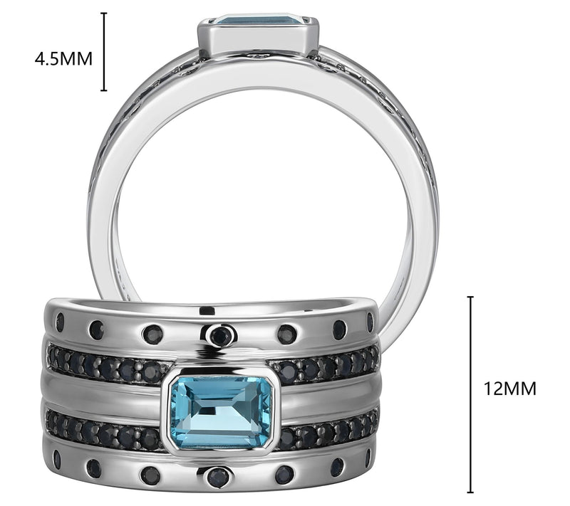 Men's Blue Topaz & Black Sapphire Ring, Sterling Silver — View 5