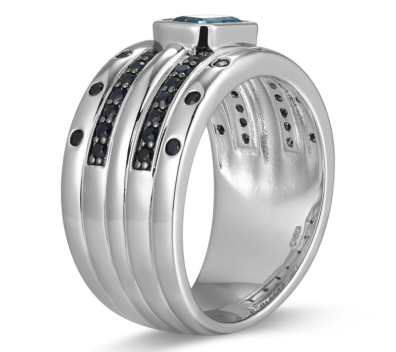 Men's Blue Topaz & Black Sapphire Ring, Sterling Silver — View 3