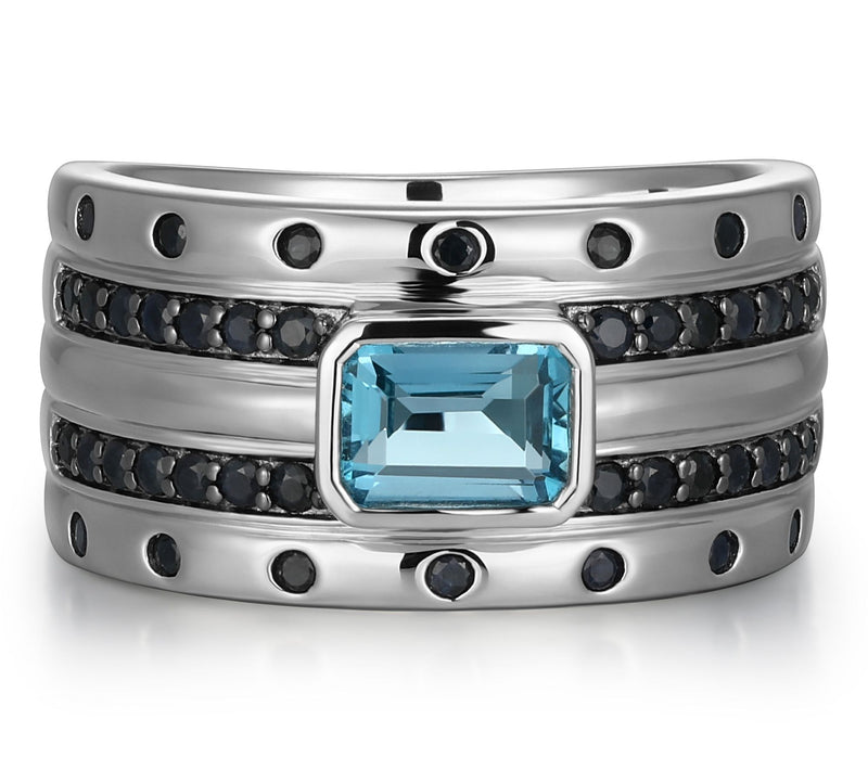 Men's Blue Topaz & Black Sapphire Ring, Sterling Silver — View 2