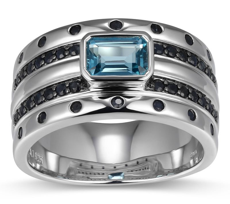 Men's Blue Topaz & Black Sapphire Ring, Sterling Silver — Main view