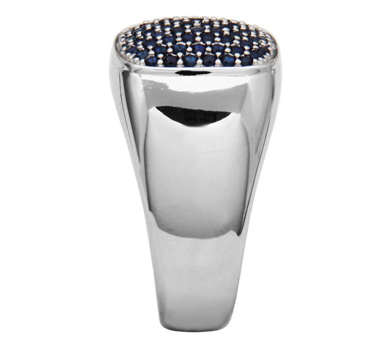 Men's Created Pave Created Sapphire Signet Ring, Sterling — View 3