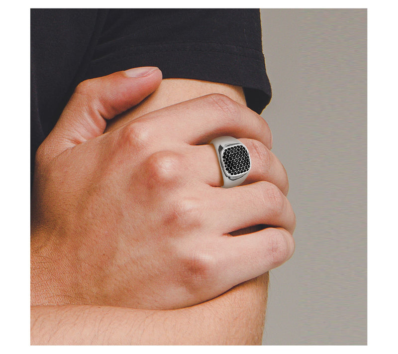 Men's Created Pave Created Sapphire Signet Ring, Sterling — View 4