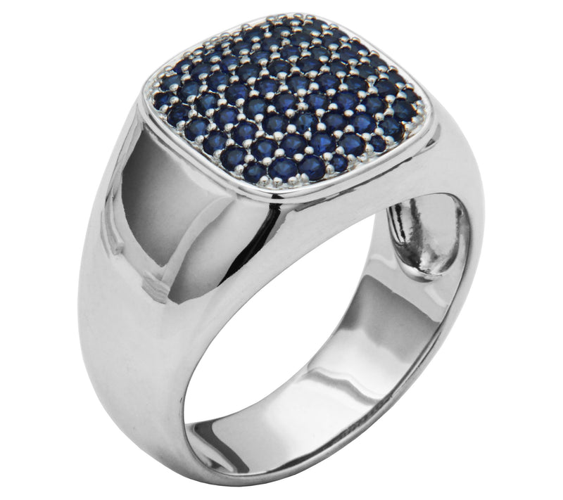 Men's Created Pave Created Sapphire Signet Ring, Sterling — View 2