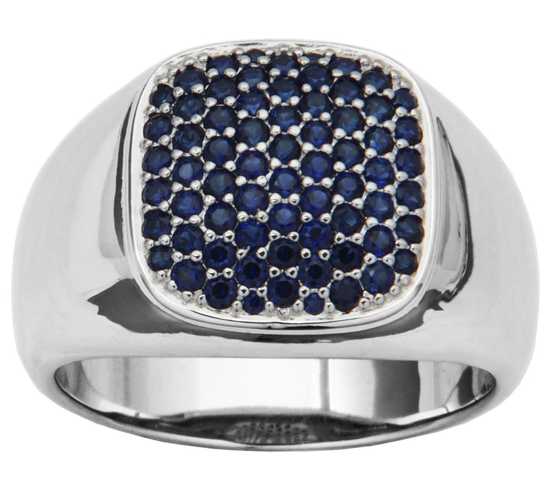 Men's Created Pave Created Sapphire Signet Ring, Sterling — Main view