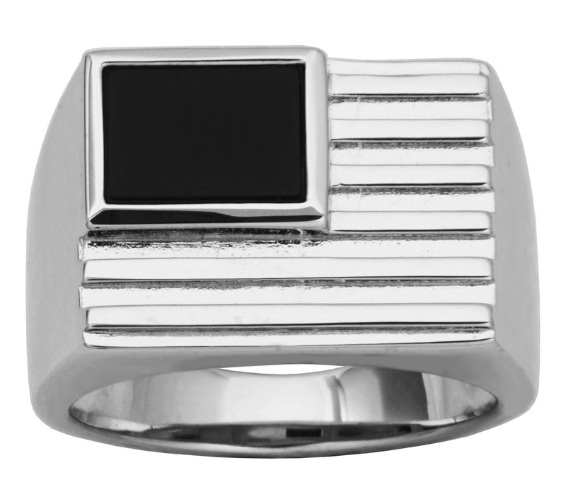 Men's Black Agate Flag Ring, Sterling Silver — Main view