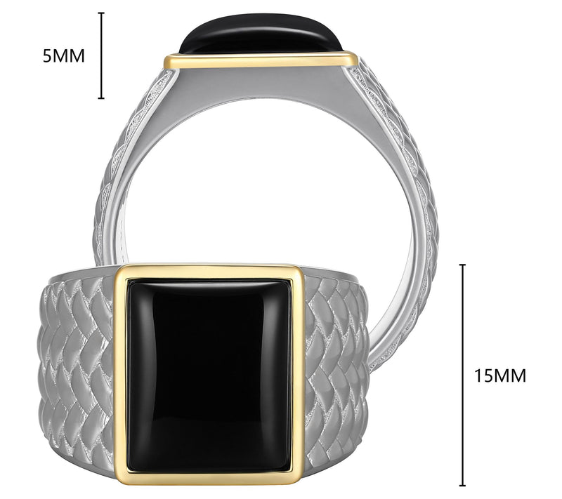 Men's Sterling Silver & 10K Gold Black Agate Ring — View 5