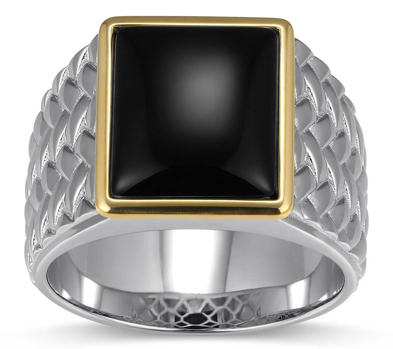 Men's Sterling Silver & 10K Gold Black Agate Ring — Main view