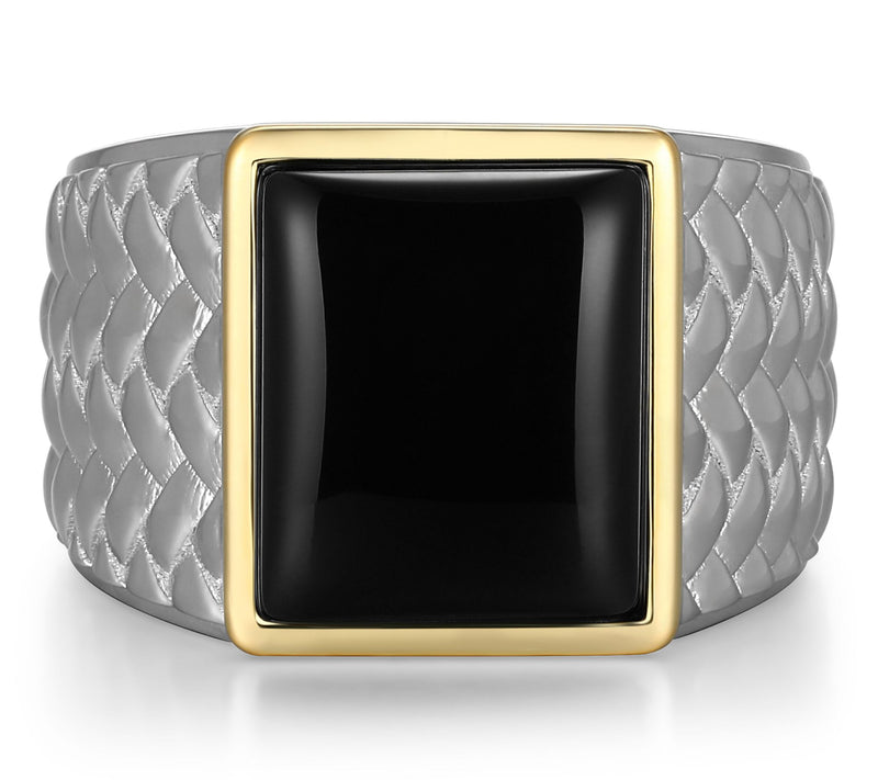Men's Sterling Silver & 10K Gold Black Agate Ring — View 2