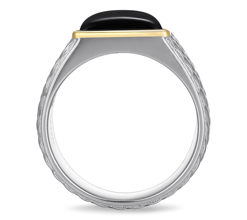 Men's Sterling Silver & 10K Gold Black Agate Ring — View 4
