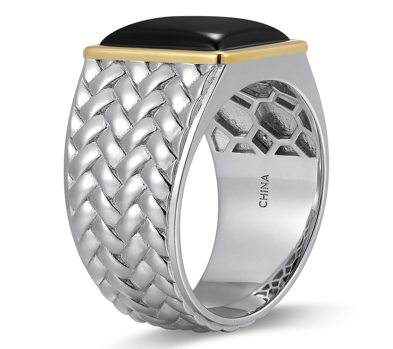 Men's Sterling Silver & 10K Gold Black Agate Ring — View 3