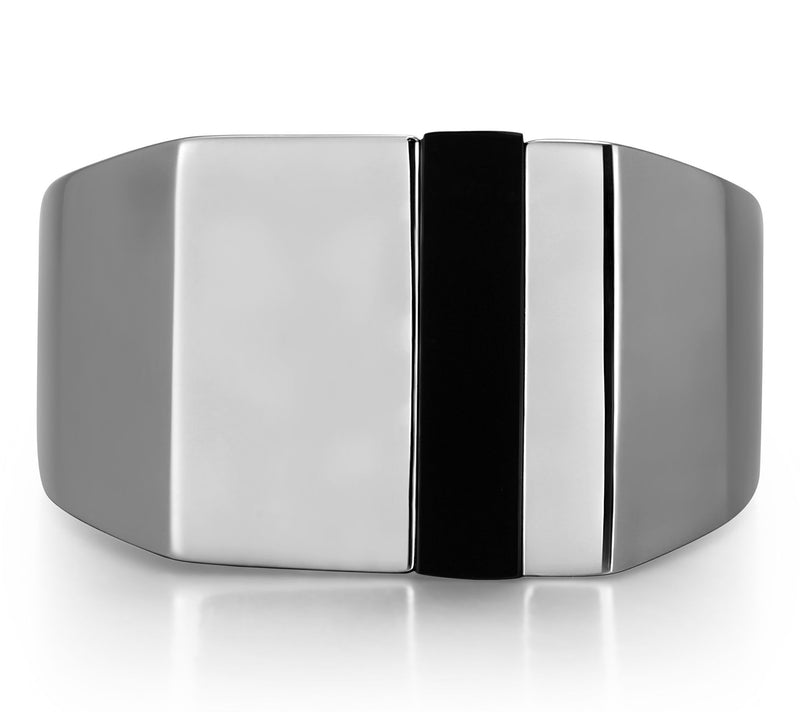 Men's Sterling Silver Black Agate Stripe Band Ring — View 2