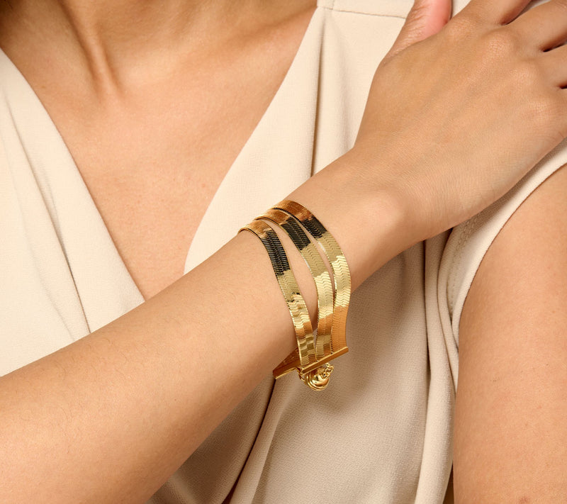 David Markstein Bronze 3-Row Flexible Herringbone Bracelet — View 13