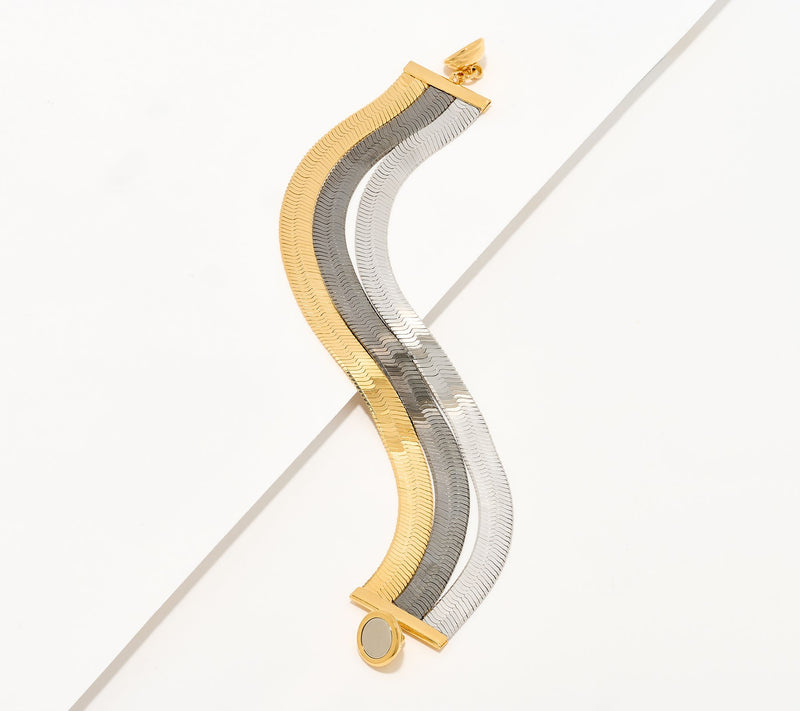 David Markstein Bronze 3-Row Flexible Herringbone Bracelet — View 5