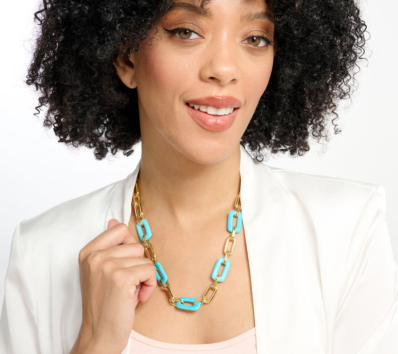 David Markstein Bronze Rectangular Link Gemstone 18" Necklace — View 13
