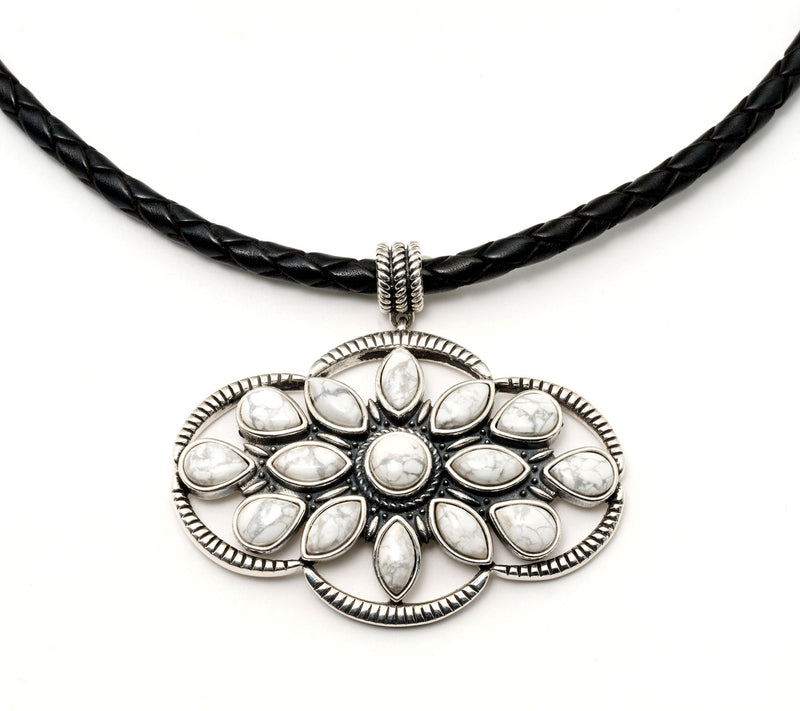 American West Sterling Silver & Leather Gemstone Necklace — View 10
