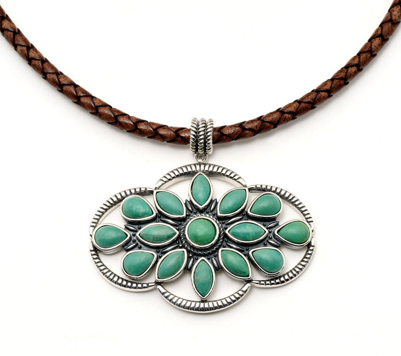 American West Sterling Silver & Leather Gemstone Necklace — View 12