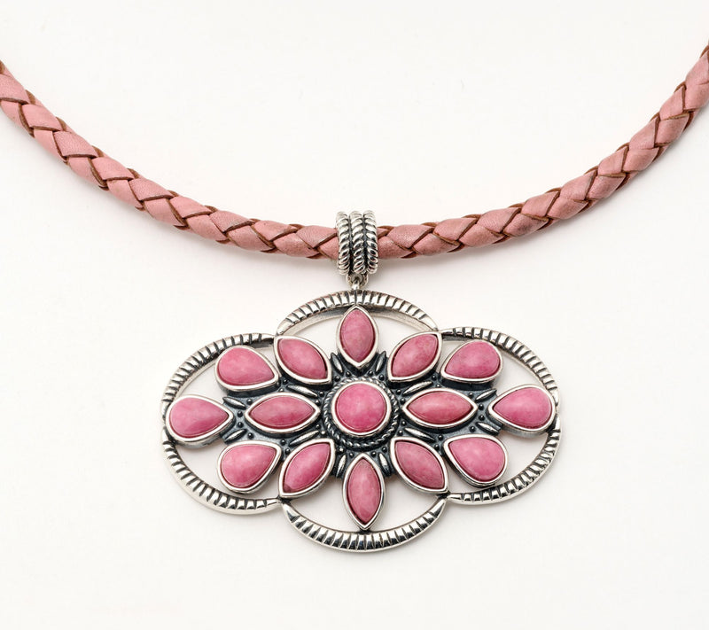 American West Sterling Silver & Leather Gemstone Necklace — View 13