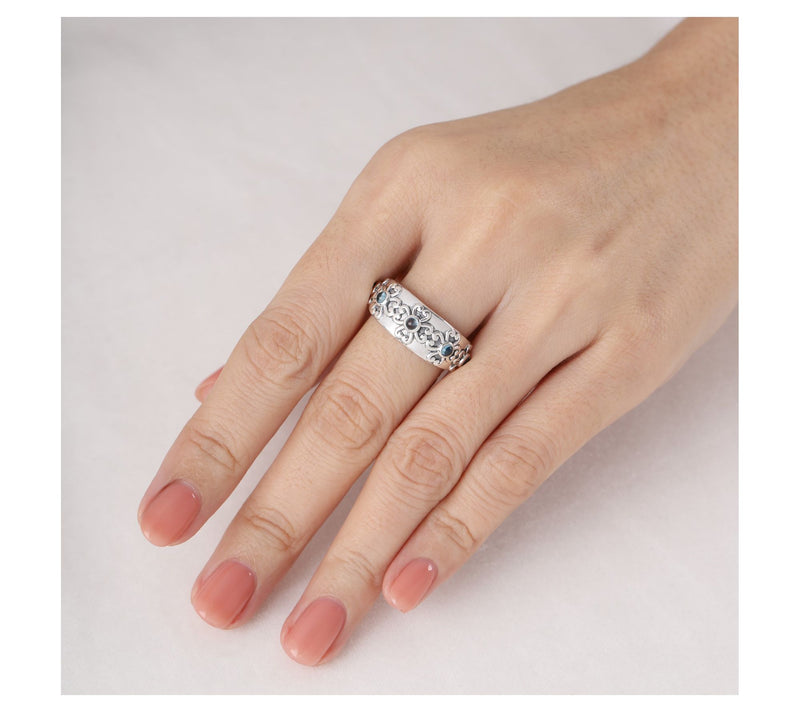 Elyse Ryan Sterling Blue Topaz Heart Motif BandRing — View 4