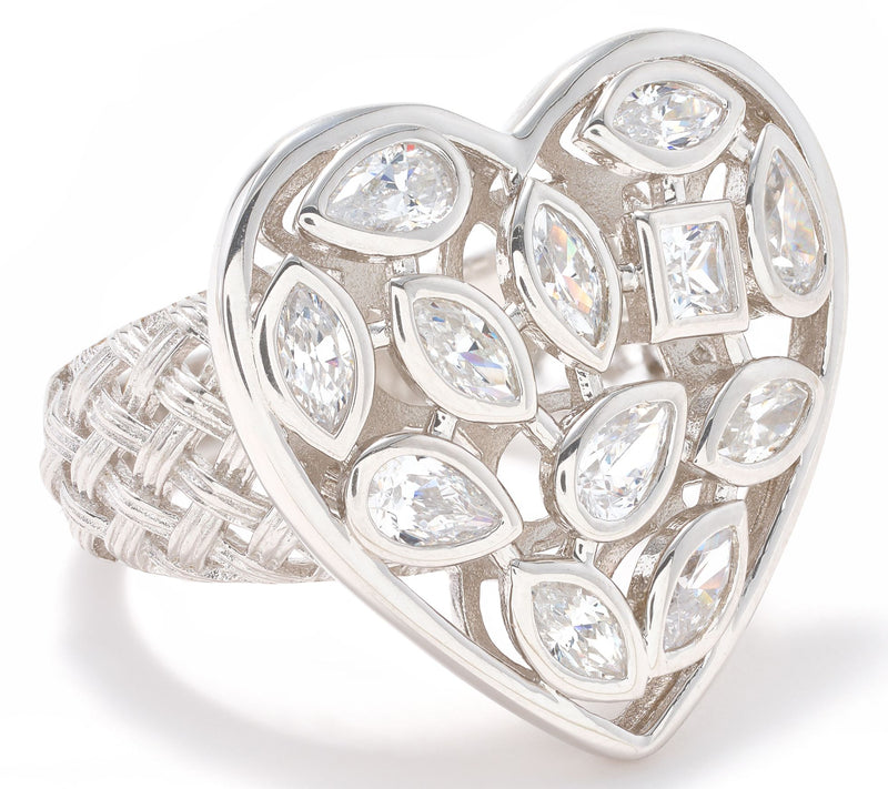 Diamonique x Jennifer Miller Mixed Cut Heart Ring, Sterling Silver — View 6