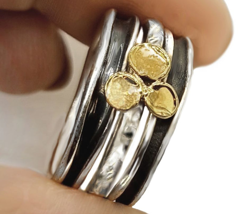Hagit Sterling Silver & 14K Gold Set of 3 Stacking Rings — View 2