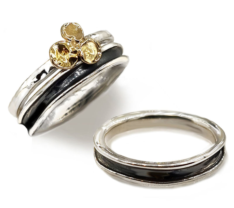 Hagit Sterling Silver & 14K Gold Set of 3 Stacking Rings — View 3