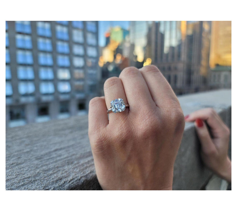 Moissanite Luxe 4.15 cttw Asscher Cut SolitareRing, Sterling — View 4