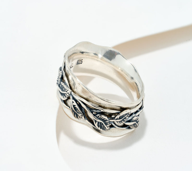 Or Paz Sterling Silver Leaf Spinner Ring — Main view