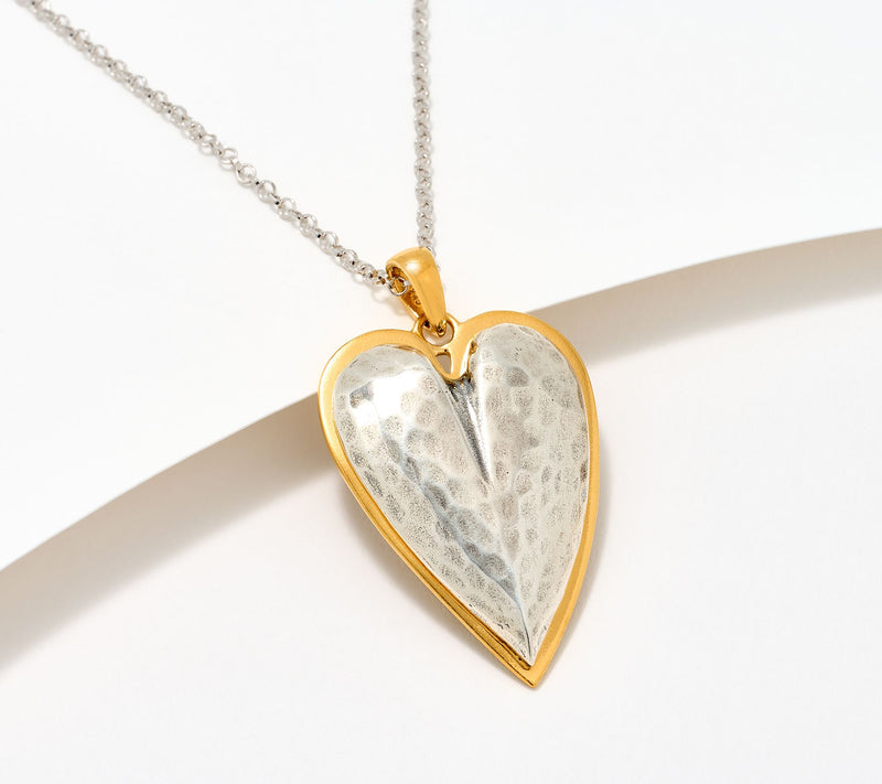 Or Paz Sterling Silver Two-Tone Elongated Heart Necklace, 7.5g — View 2