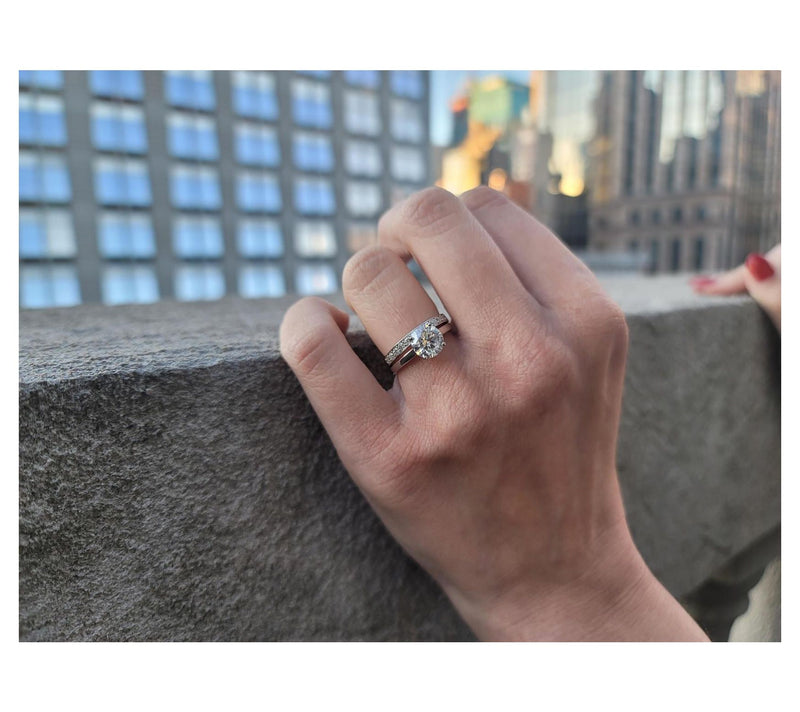 Moissanite Luxe Round Solitaire & Eternity RingSet, Sterling — View 4