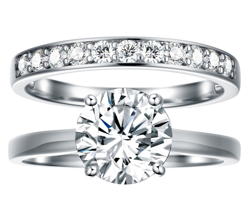 Moissanite Luxe Round Solitaire & Eternity RingSet, Sterling — Main view