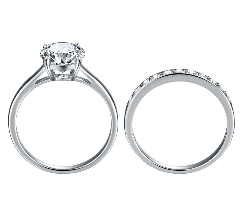 Moissanite Luxe Round Solitaire & Eternity RingSet, Sterling — View 3