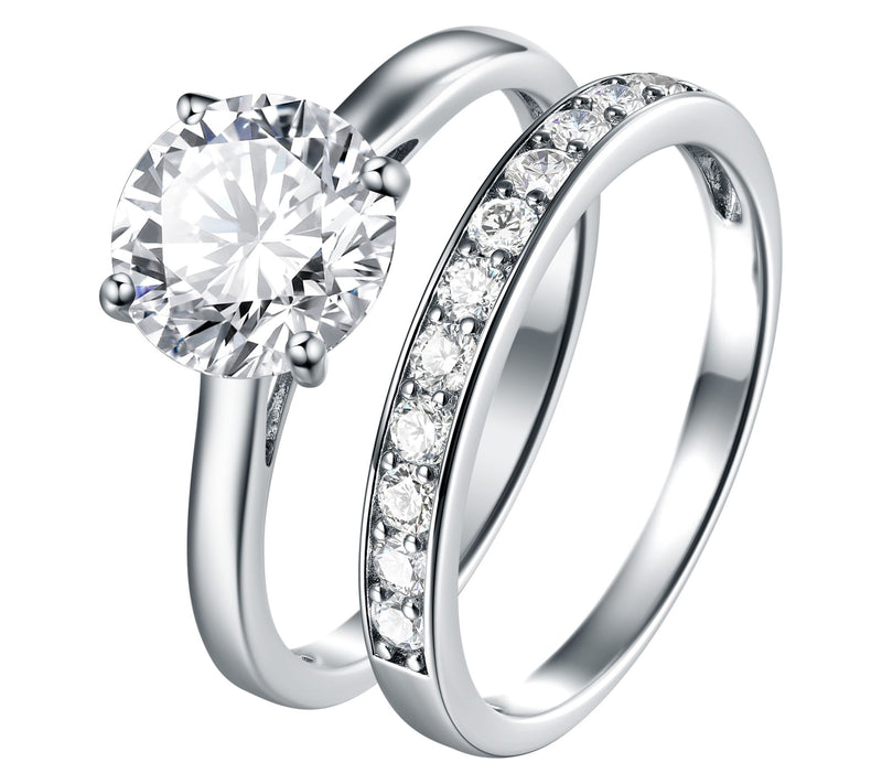 Moissanite Luxe Round Solitaire & Eternity RingSet, Sterling — View 2