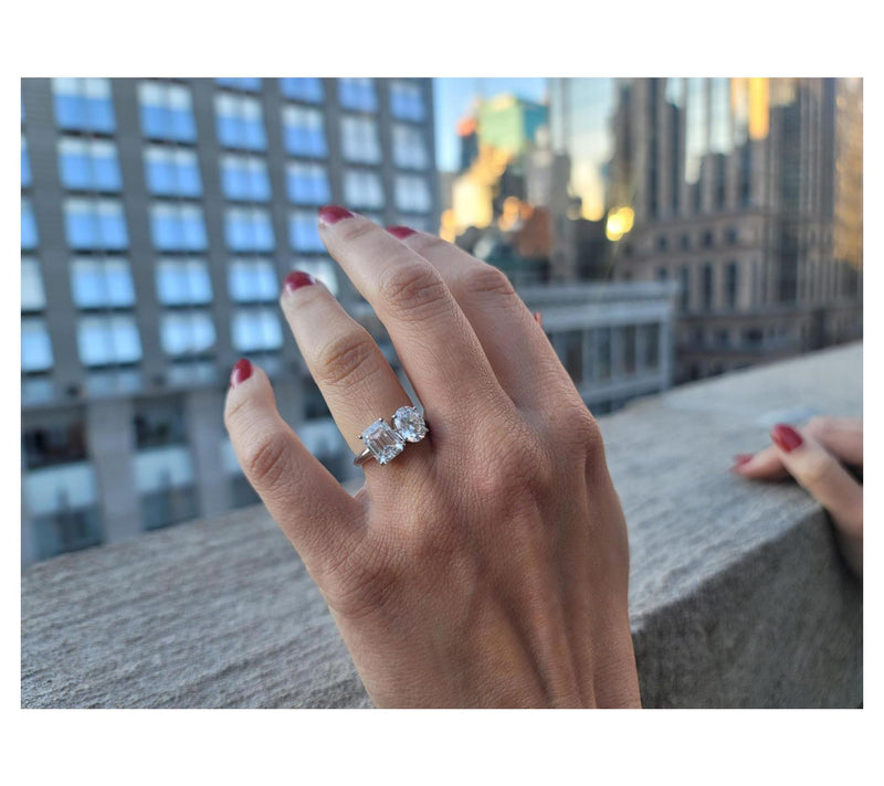Moissanite Luxe 3.90 Oval & Emerald Cut Ring, Sterling Silver — View 5