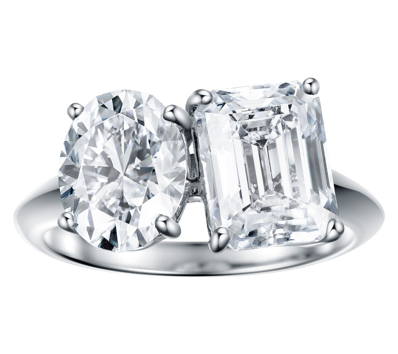 Moissanite Luxe 3.90 Oval & Emerald Cut Ring, Sterling Silver — Main view