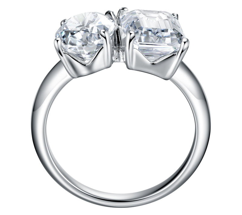 Moissanite Luxe 3.90 Oval & Emerald Cut Ring, Sterling Silver — View 3