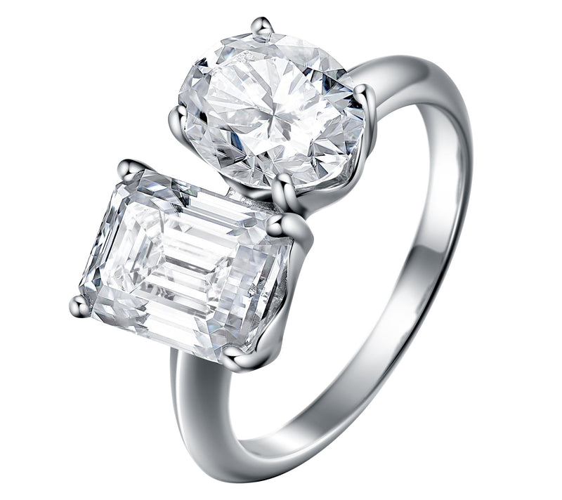 Moissanite Luxe 3.90 Oval & Emerald Cut Ring, Sterling Silver — View 2