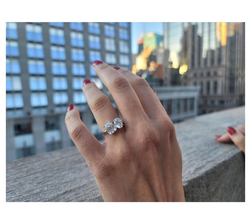 Moissanite Luxe 3.90 Oval & Emerald Cut Ring, Sterling Silver — View 4