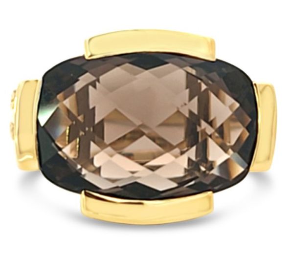 Ariva 18K Gold Clad Smoky Quartz & Orange Sapphire Ring — Main view