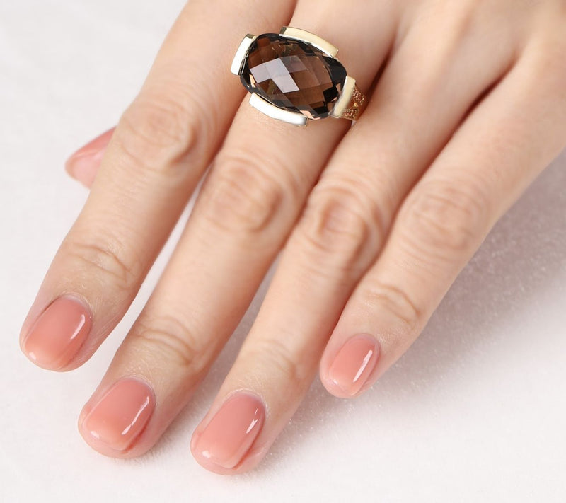 Ariva 18K Gold Clad Smoky Quartz & Orange Sapphire Ring — View 6