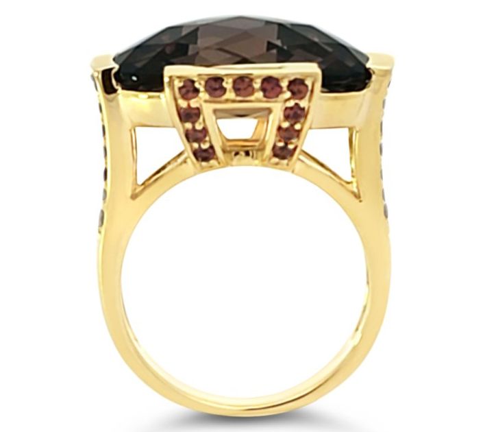 Ariva 18K Gold Clad Smoky Quartz & Orange Sapphire Ring — View 3