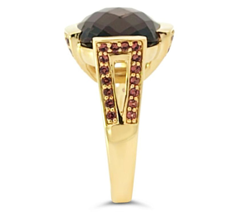 Ariva 18K Gold Clad Smoky Quartz & Orange Sapphire Ring — View 4