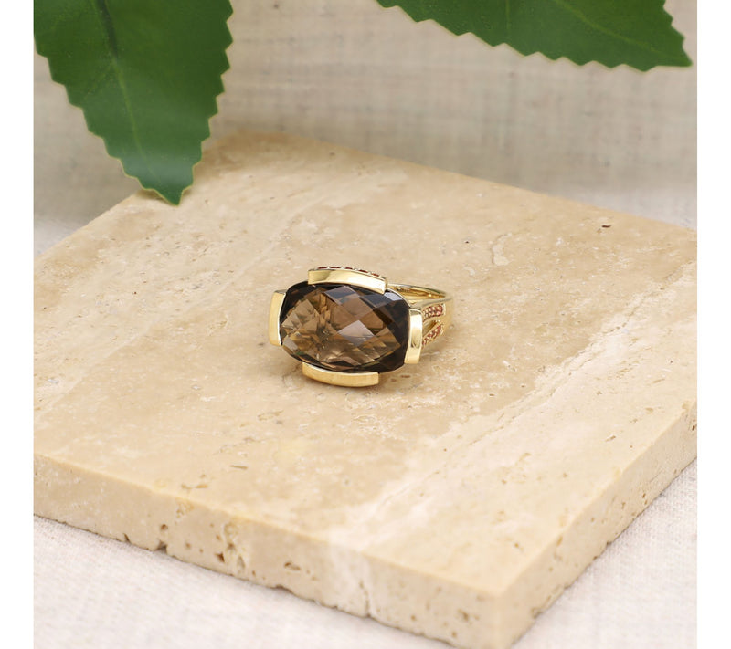 Ariva 18K Gold Clad Smoky Quartz & Orange Sapphire Ring — View 5