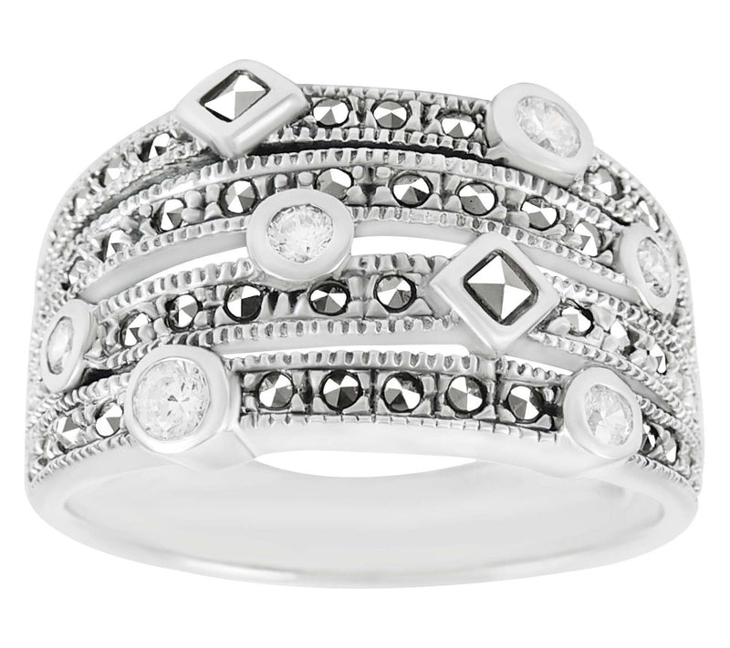 Suspicion Sterling Silver Diamonique& MarcasiteHighway Ring — Main view