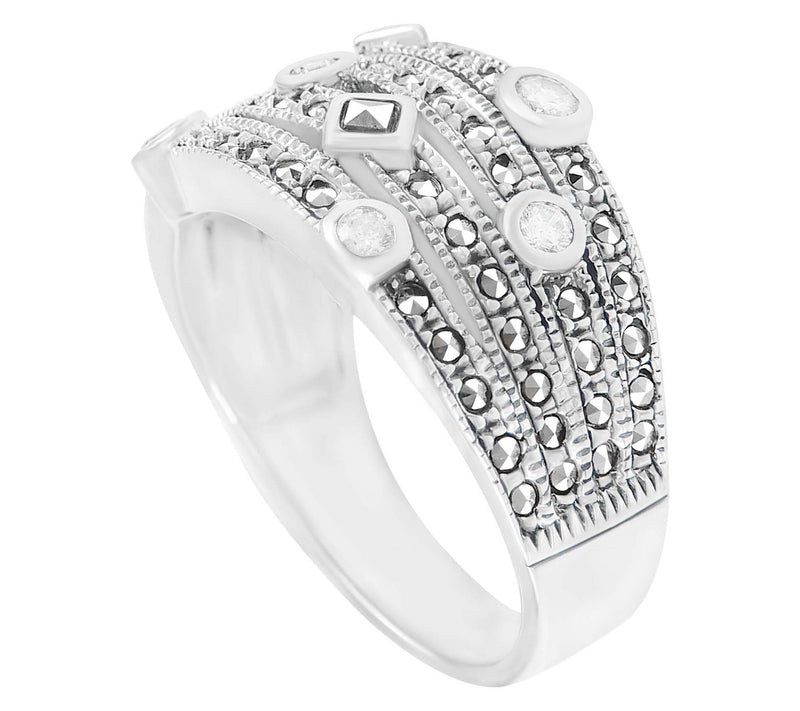 Suspicion Sterling Silver Diamonique& MarcasiteHighway Ring — View 2